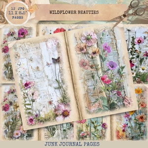 Diario basura imprimible, diario de jardín de flores silvestres, papeles de diario vintage, diario basura de flores, diario basura vintage, kit digital