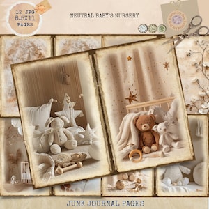 Journal de bord imprimable, neutre pour bébé, papiers pour carnet de voyage pour bébés, journal pour chambre d'enfant avec ours en peluche, kit digi, album de scrapbooking pour bébé