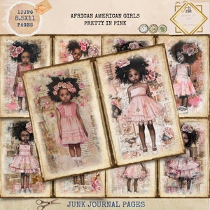 Pagine di diario "Afroamericane in rosa", carta per album digitale, carta stampabile per ragazze africane, materiale effimero americano, carta digitale
