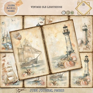 Diario di carta riciclata stampabile, diario di un vecchio faro vintage, carta per diario oceanico, diario nautico, diario di carta riciclata vintage, kit digitale, lavoretti di carta