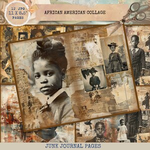 Pagine di diario di collage afroamericani, carta per album digitali, carta stampabile per collage africani, effimeri americani, carta digitale