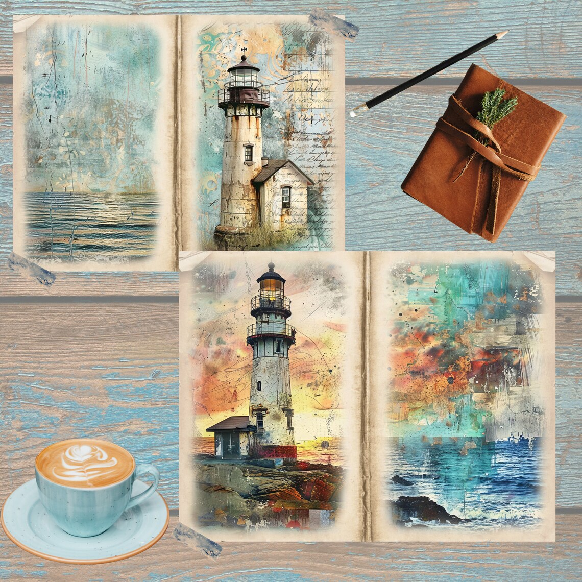 Junk Journal Printable, Vintage Lighthouse Journal, Ocean Journal ...