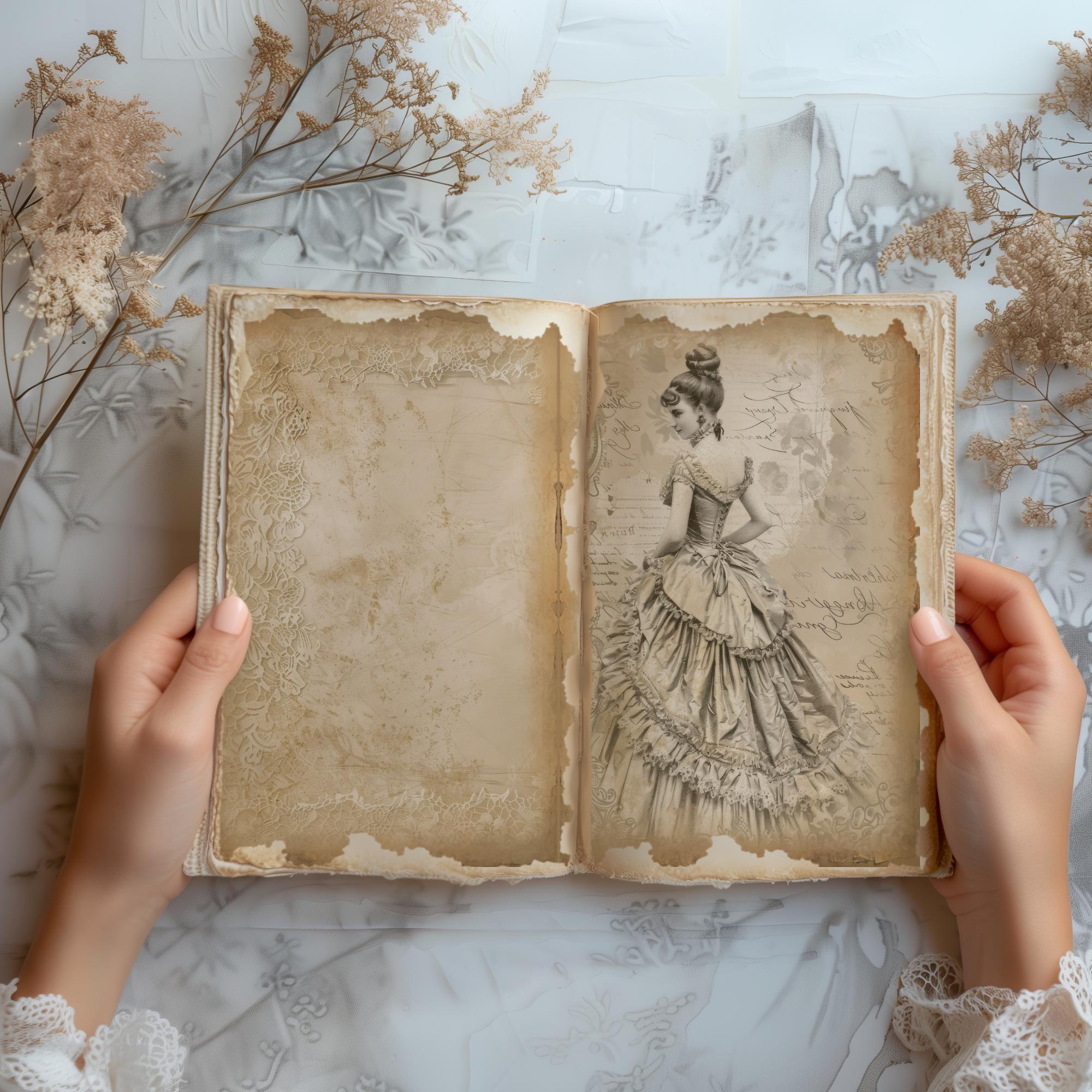 Junk Journal Printable, Vintage Pages, Vintage Lady in a Bustling