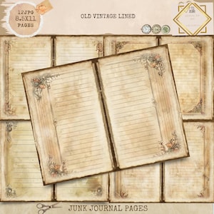 Junk Journal Druckbare, Vintage alte Seiten, Vintage gefütterte Junk Journal, Vintage leere Journal, Digi Kit, digitales Handwerk, druckbares Journal