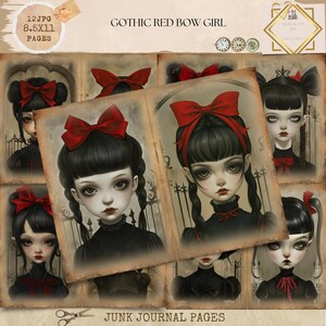 Junk Journal Printable, Gothic Red Bow Girl Journal, Nightshade Junk Journal Page, Dark Fantasy Junk Journal, Digi Kit, Gothic Junk Journal