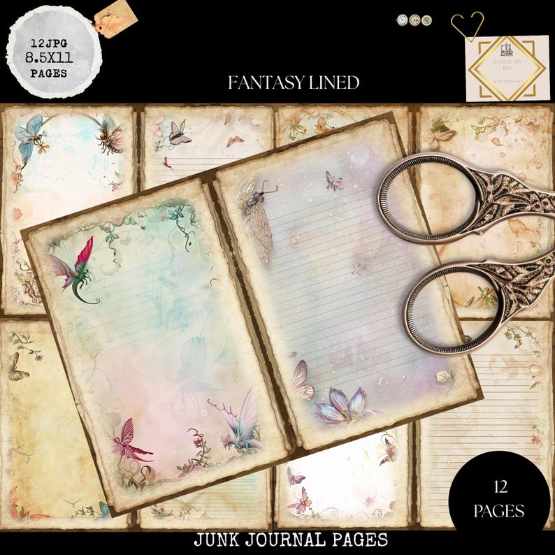 Junk Journal Printable, Fantasy Lined Journal Page, Pastel Lined Junk ...