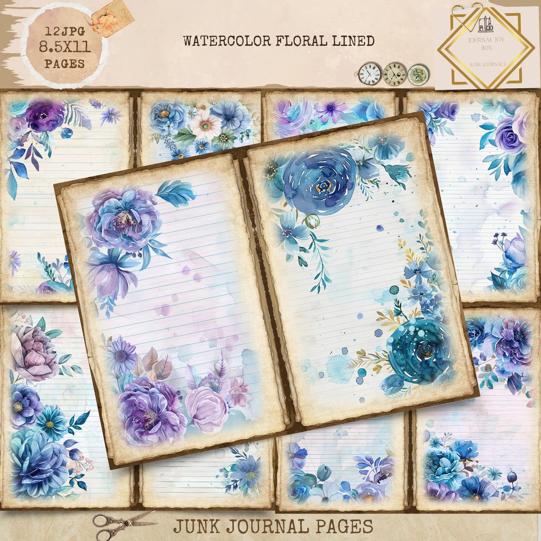 Junk Journal Printable, Watercolor Floral Pages, Floral Lined Junk ...