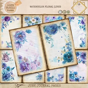 Junk Journal Printable, Watercolor Floral Pages, Floral Lined Junk Journal, Lined Journal, Digi Kit, Digital Craft, Printable Journal