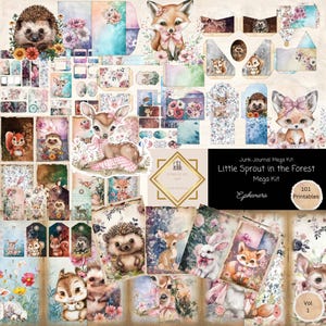 Kit de journal Mega Junk Baby Woodland" 101 pièces papier imprimable animaux, étiquettes, éphémères, cartes, kit folio créations en papier, feuille de collage 11 x 8,5