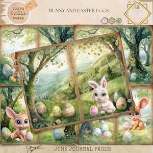 Junk Journal Printable, Osterhase und Eier Junk Journal, Osterhase und Eier Junk Journal Papiere, Oster Journal, Häschen Ephemera