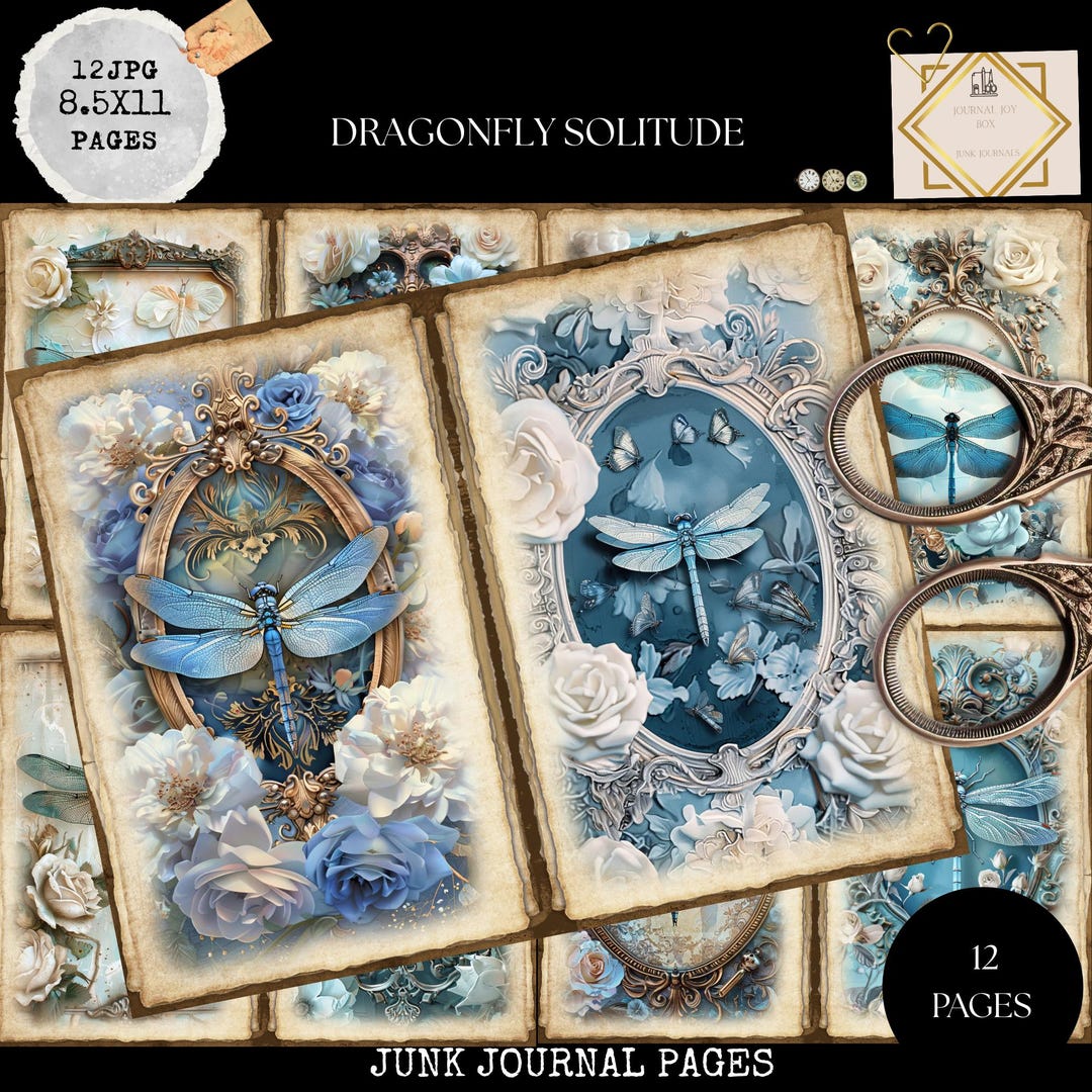 Junk Journal Printable, Dragonfly in a Frame Pages, Dragonfly Junk ...