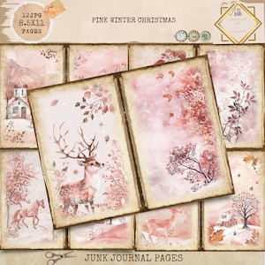 Junk Journal Printable, Pink Christmas Pages, Christmas Junk Journal, Pink Winter Junk Journal, Digi Kit, Digital Craft, Printable Journal