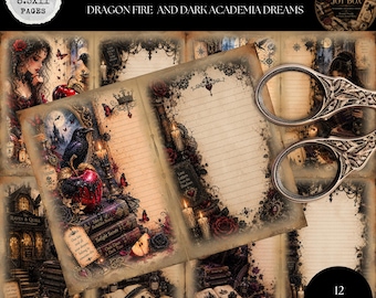 Dragon Fire & Dark Academia Dreams Junk Journal Kit, Gothic Fantasy Printable Pages, Dark Academia Journal,  Dragon Rider, Poison Apple