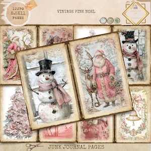 Junk Journal imprimable, pages de Noël roses vintage, journal de Noël indésirable, Noel Junk Journal, kit digi, créations numériques, journal imprimable