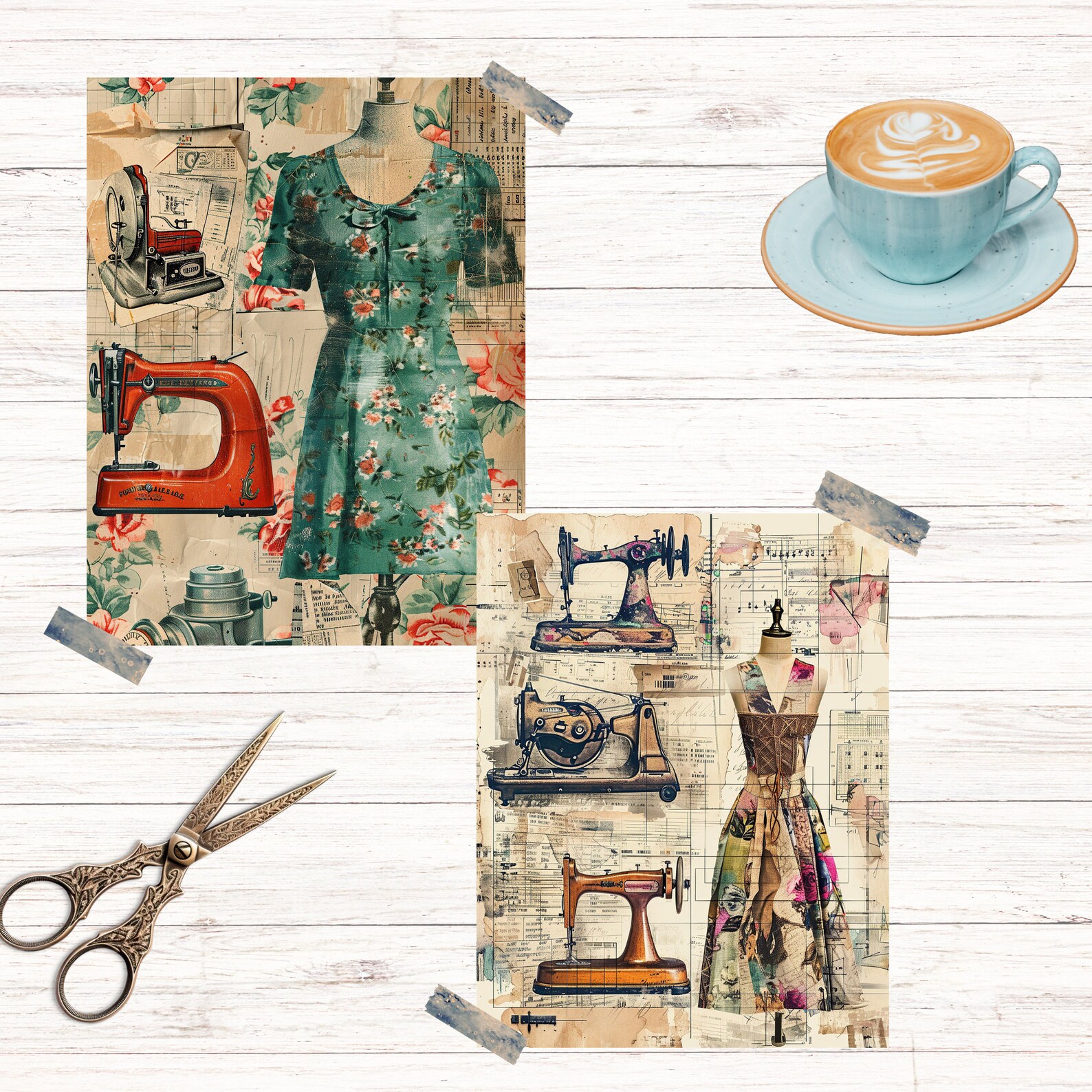 Vintage Seamstress Junk Journal Pages, Digital Scrapbook Paper, Sewing Printable, Collage Sheet ...
