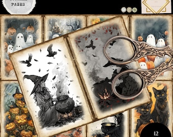 Diário de Sucata Imprimível, Página Assustadora de Halloween, Diário de Sucata de Halloween, Diário de Sucata Assustador, Kit Digital, Artesanato Digital, Diário Imprimível
