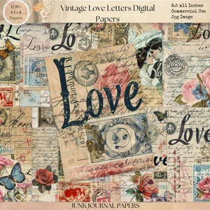 Junk Journal Printable, Vintage Love Letter Digital Papers, Love Notes Junk Journal, Love Printable Junk Journal Digi Kit, Digital Crafts