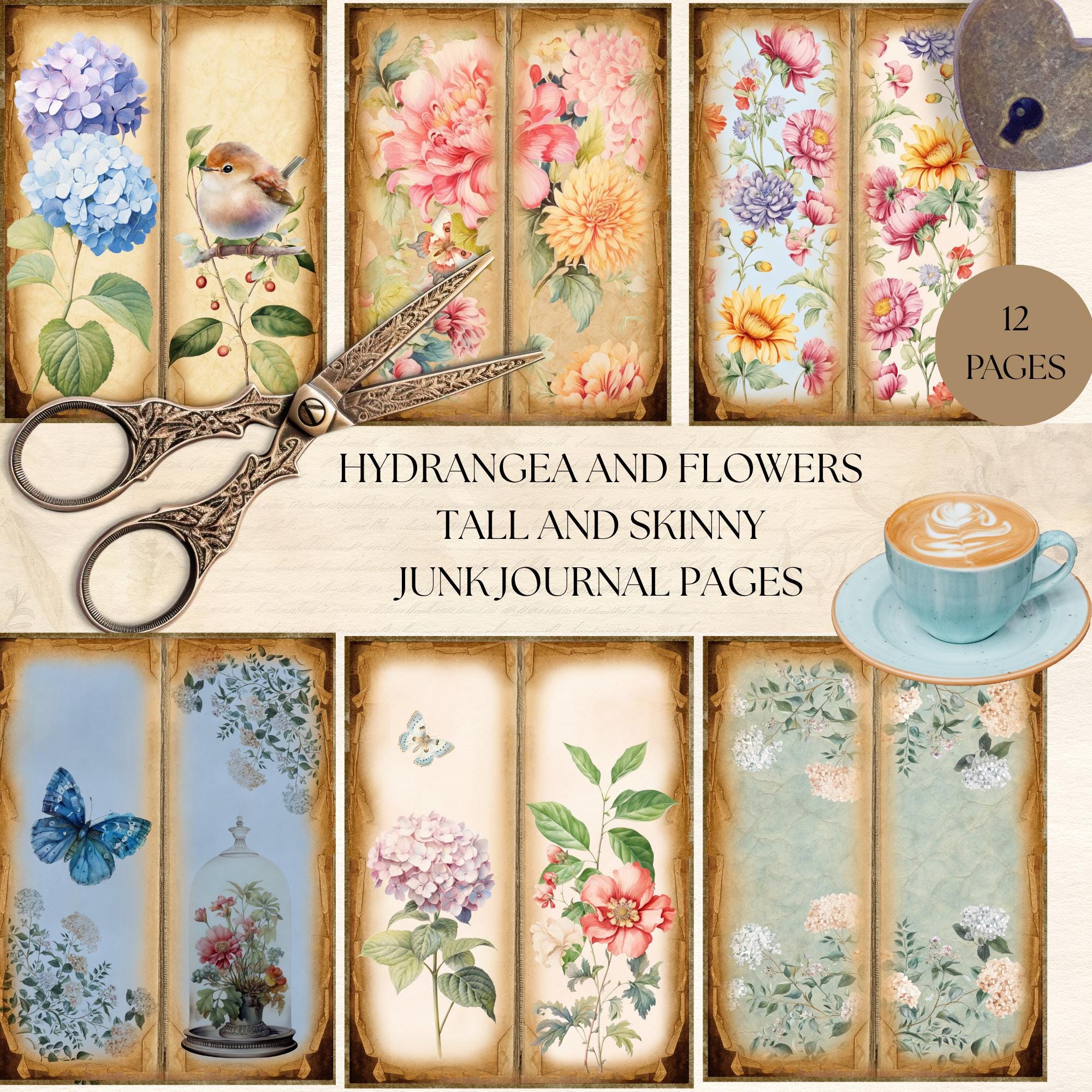Hydrangea and Flowers Tall and Skinny Junk Journal, Spring Printable ...