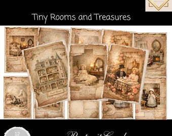 Victorian Dollhouse Portrait Cards , Tiny Rooms & Treasures Junk Journal Ephemera, Vintage Shabby Chic Dolls, Cottage core Journal Cards