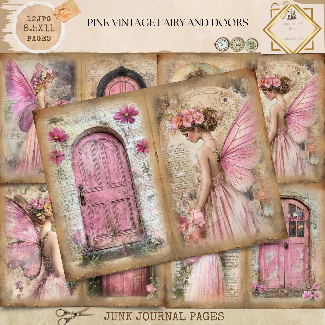 Junk Journal Printable, Pink Fairies and Fairy Doors Journal Papers ...