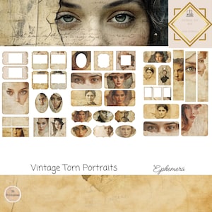 Biglietti effimeri vintage con ritratti strappati, confezione da 38 mini extra, biglietti effimeri vintage stampabili, carta per lavoretti, collage digitale, 11 x 8,5, Digi Crafts