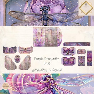 Dragonfly Journal Folio Mix and Match, Dragonfly Printable Ephemera, Paper Craft, Scrapbooking 11 x 8.5, Dragonfly Ephemera, Purple Ephemera