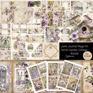 Mega Junk Journal Kit "Secret Cottage" 98 pezzi di carta stampabile per giardino, etichette, effimeri, biglietti, kit di carta per lavoretti, foglio per collage 11 x 8,5