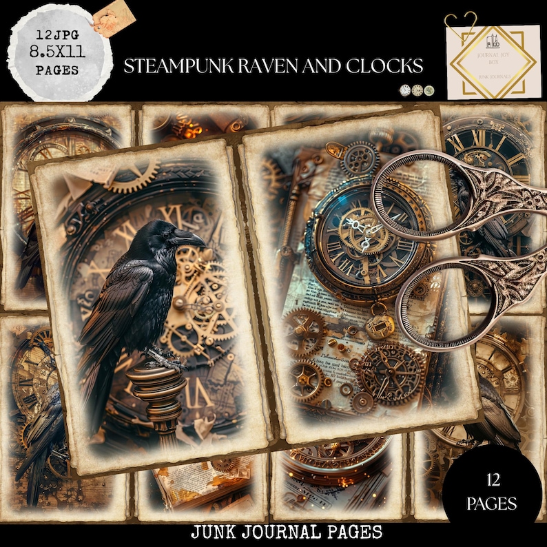Junk Journal Printable, Steampunk Raven and Clocks Journal, Raven ...