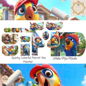 Quirky Parrots Junk Journal Folio Printable Bundle, 12 Piece Quirky Parrot The Painter Ephemera, Paper Craft, 11 x 8.5, Printable Parrots