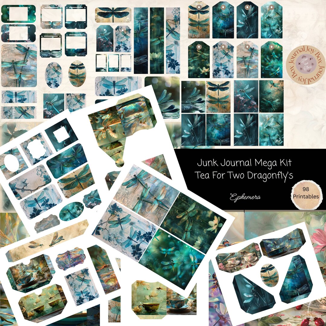 Mega Junk Journal Kit "dragonfly" 98 Piece Dragonfly Printable Papers ...