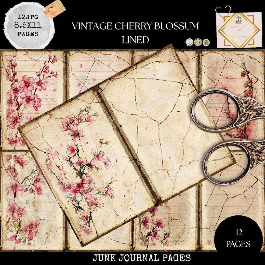 Junk Journal Printable, Pink Flower Lined Journal Page, Pink Junk ...
