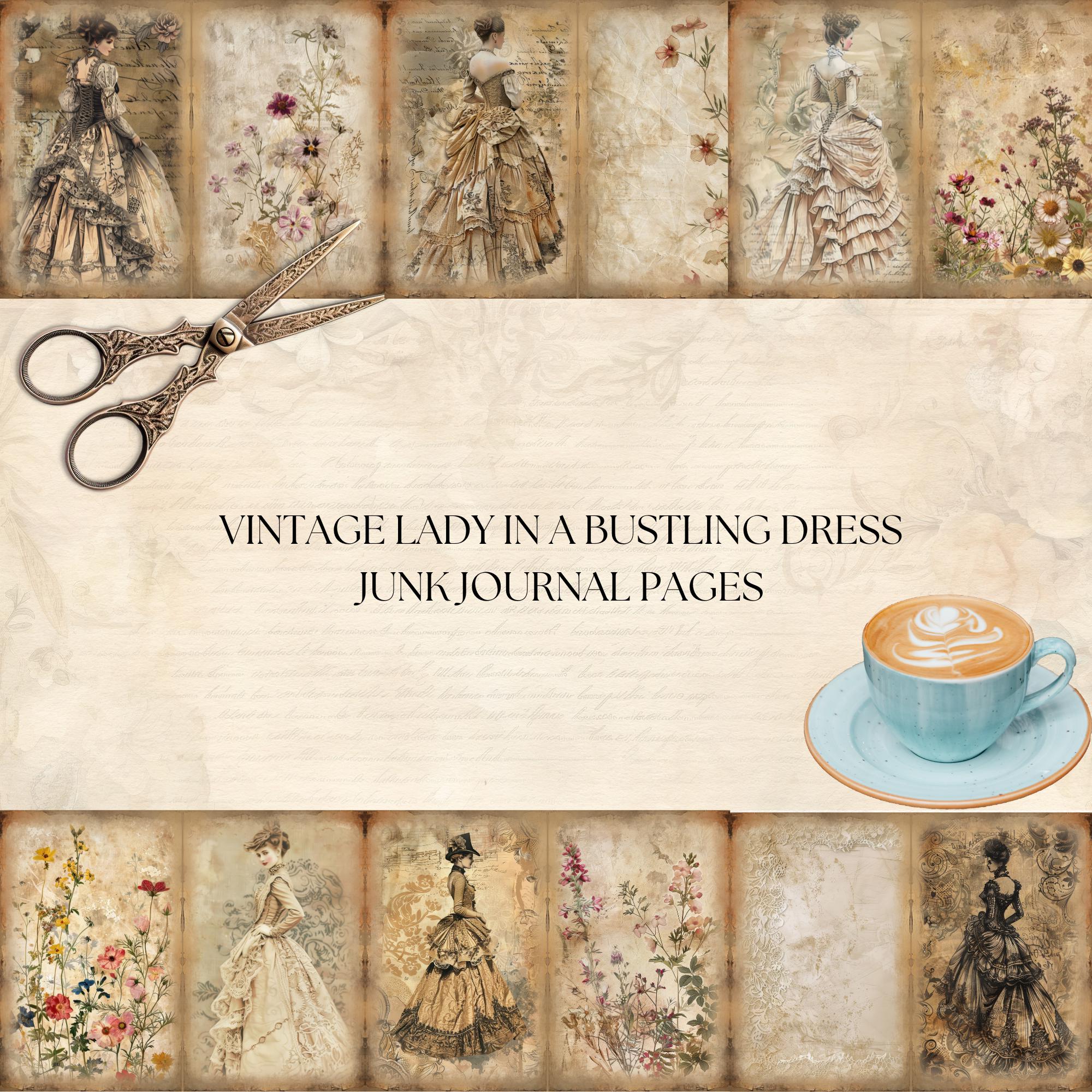 Junk Journal Printable, Vintage Pages, Vintage Lady in a Bustling