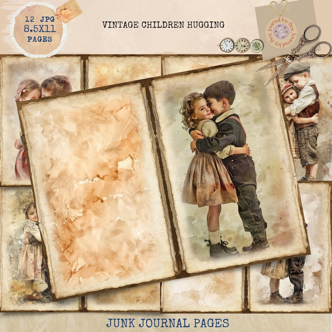 Junk Journal Printable, Vintage Children Hugging Journal, Vintage ...