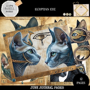 Afdrukbaar Junk Journal, Egypte Cats Eye, Vintage Journal Papers, Egyptian Eye Junk Journal, Junk Journal Digi Kit, afdrukbaar dagboek