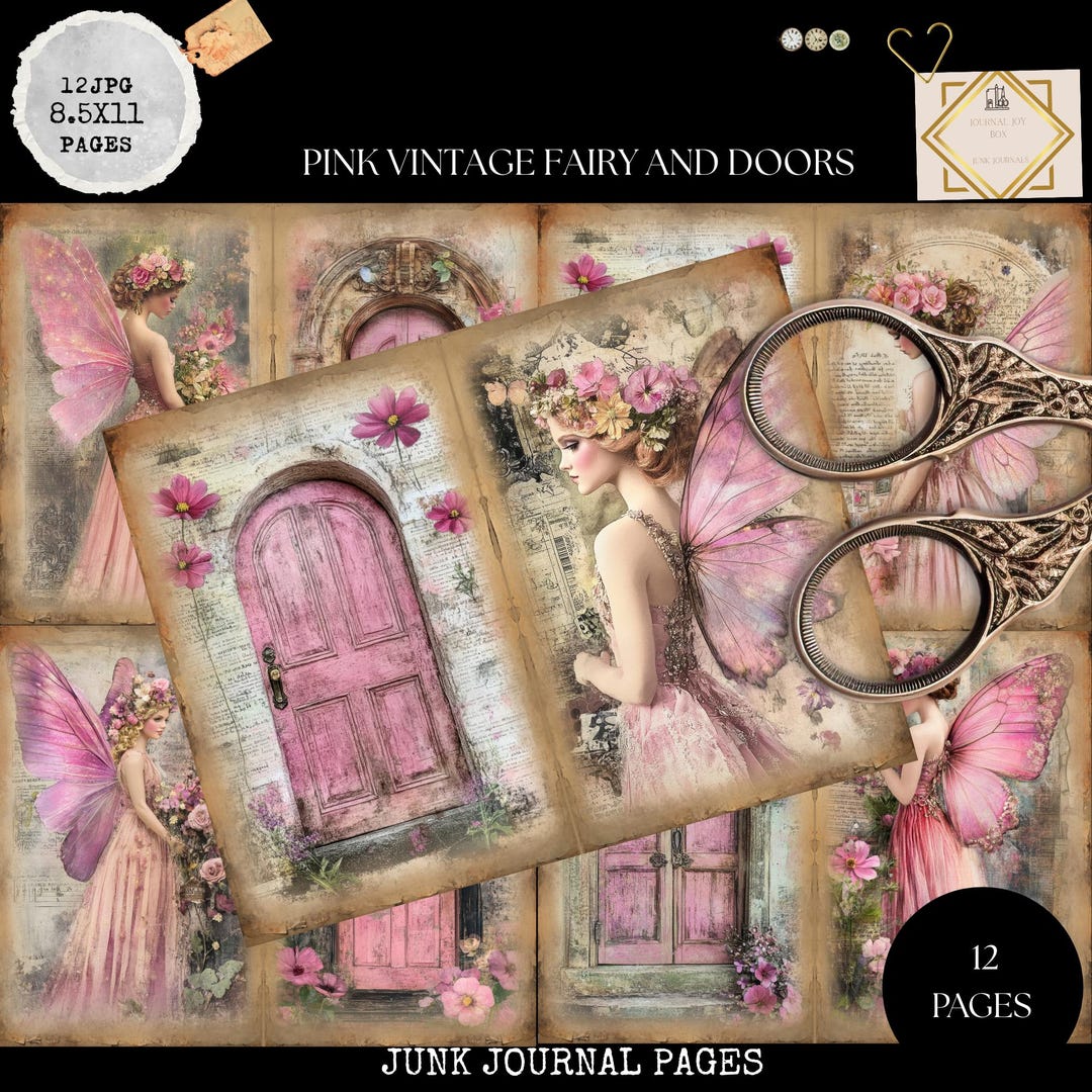 Junk Journal Printable, Pink Fairies and Fairy Doors Journal Papers ...