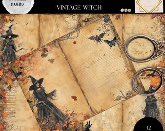 Junk Journal Printable, Vintage Witch Junk Journal, Witch Ephemera, Fantasy Junk Journal , Vintage Junk Journal Digi Kit, Printable Journal