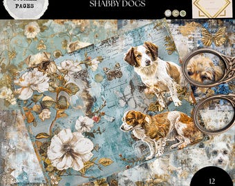 Junk Journal Printable, Shabby Dogs Vintage Journal Paper, Shabby Dogs Junk Journal, Vintage Junk Journal Digi Kit, Printable Journal