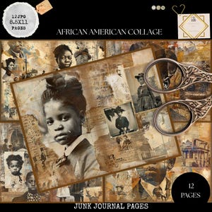 African American Collage Junk Journal Pages, Digital Scrapbook Paper, African Collage Printable Papers, American Ephemera, Digi Papers