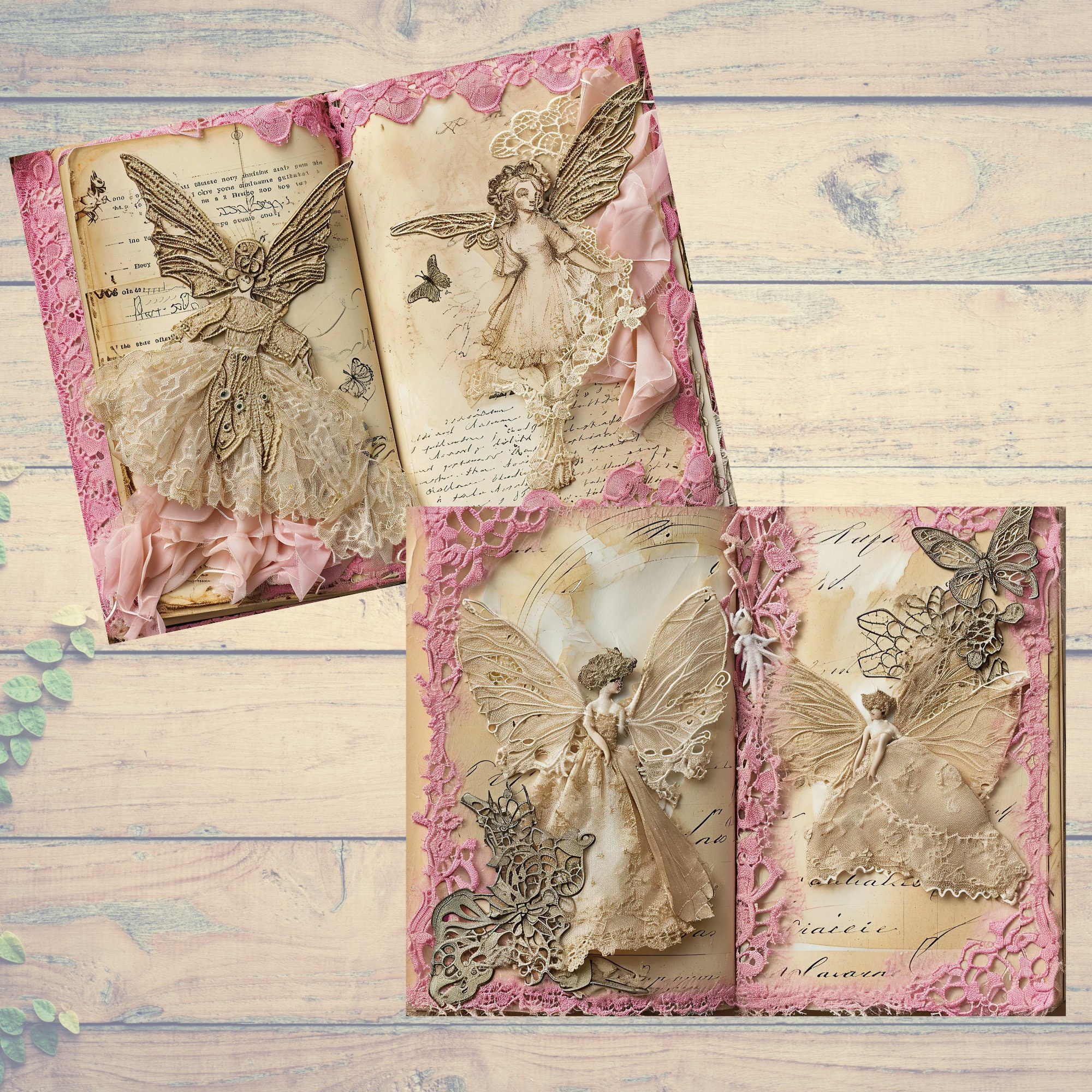 Junk Journal Printable, Pink Lace Angel Vintage Journal Pages, Angel ...