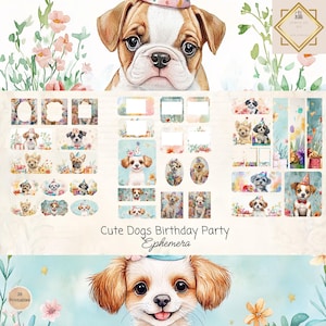 Cartes éphémères, lot de 38 mini-extras, fête d'anniversaire de chiens éphémères imprimables, travaux manuels en papier, collage numérique, 11 x 8,5, travaux manuels numériques