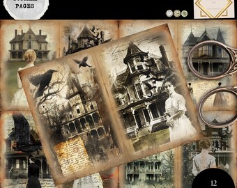 Junk Journal Printable, Vintage Hospital Journal, Gothic Journal Page, Dark Fantasy Junk Journal, Digi Kit, Raven Bird Junk Journal
