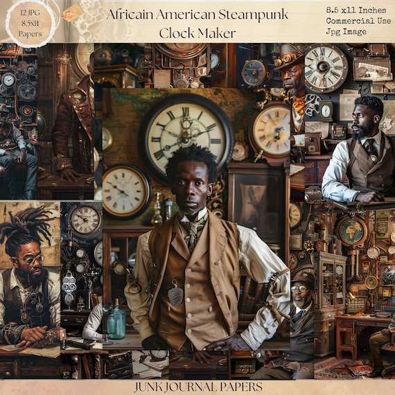 African American Steampunk Junk Journal Pages, Digital