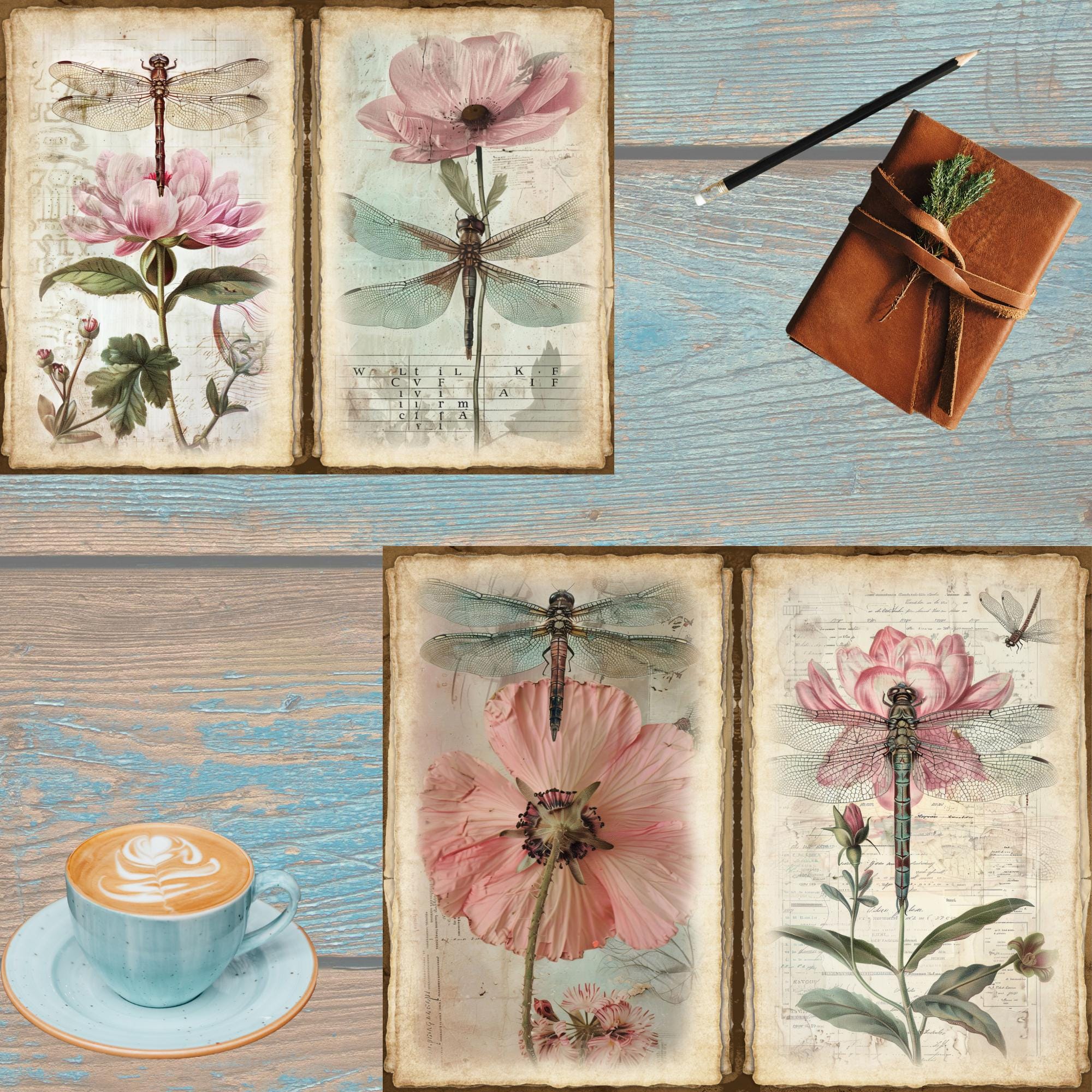Junk Journal Printable, Dragonflies Journal, Pink Journal Papers ...