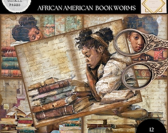African American Children Junk Journal Pages, Digital Scrapbook Paper, Bookworm Children Printable, Papers, American Ephemera, Digi Papers