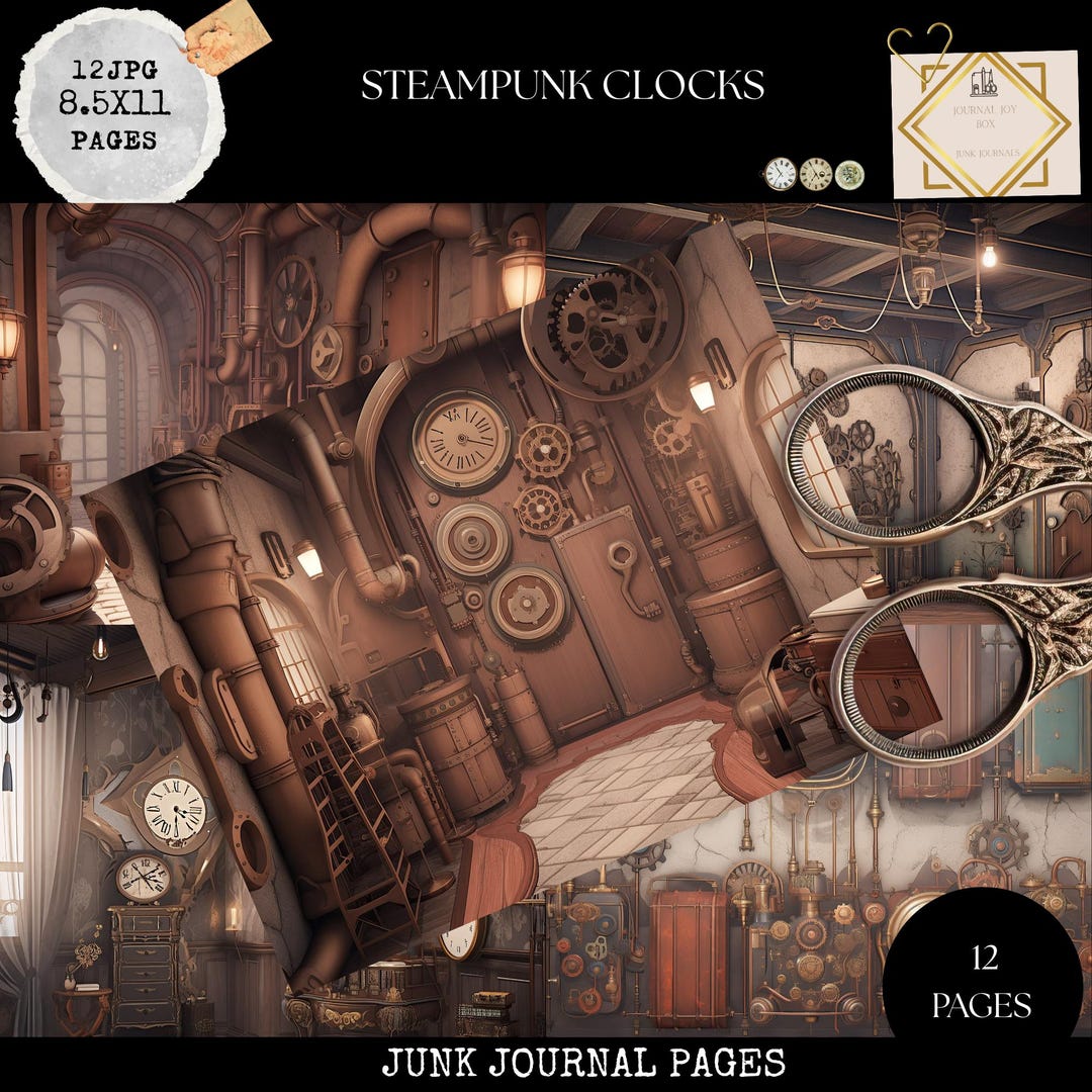Junk Journal Printable, Steampunk Vintage Clocks Journal Papers, Clock ...