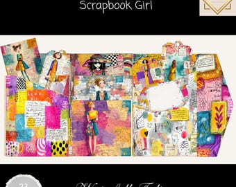 Whimsical Girl Waterfall Folio Kit, Scrapbook Girl Folio, Junk Journal Supplies, Paper Crafts, Scrapbooking, 11 x 8.5, Paper Crafts Folio