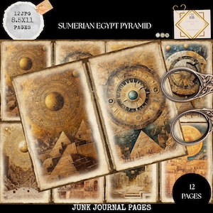 Junk Journal Printable, Journal, Sumerian Gods Journal Papers, Egypt Junk Journal, Sumerian Wheel Cuneiform Script  Junk Journal, Digi Kit