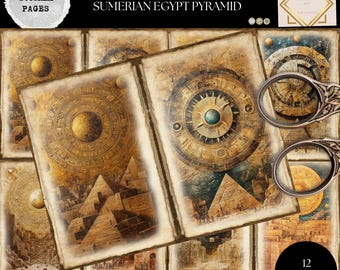 Junk Journal Printable, Journal, Sumerian Gods Journal Papers, Egypt Junk Journal, Sumerian Wheel Cuneiform Script  Junk Journal, Digi Kit