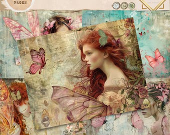 Diario basura imprimible, diario de hadas vintage, páginas de diario de mariposas, diario basura de fantasía, kit digital, diario de hadas, diario basura mágico