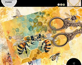 Junk Journal Printable, Honeybee Journal, Honeybees Journal Papers, Vintage Bess Journal, Bees Junk Journal, Digi Kit, Printable Bees Papers